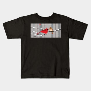 Snowy Cardinals Christmas Card by Trevor Irvin Kids T-Shirt